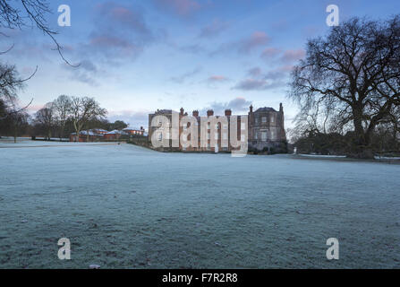 The house at Mottisfont, Hampshire, in the winter. The house was a Tudor mansion remodelled in the 1740s into a comfortable Georgian home. The garden features ancient trees, babbling brooks and rolling lawns. Stock Photo