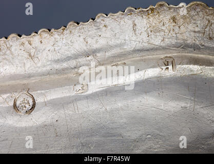 Dinner plate, probably Frederick Kandler, c. 1751, silver at Ickworth, Suffolk. Detail of hallmarks of Simon Pantin, 1725. National Trust Inventory number 852124.66. Stock Photo