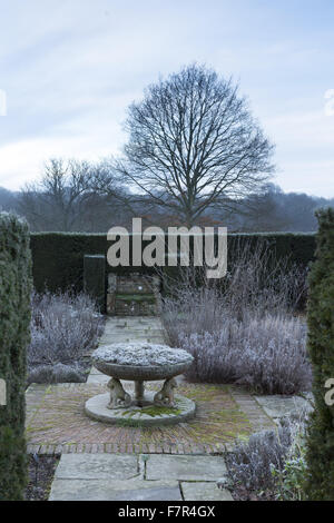 A winter's day in the Herb Garden at Sissinghurst Castle, Kent. Vita Sackville-West and Harold Nicolson created a renowned garden at Sissinghurst, which embraces every season. Stock Photo