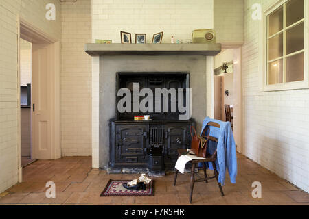 The cooking range in the scullery at Anglesey Abbey, Gardens and Lode Mill, Cambridgeshire. Stock Photo