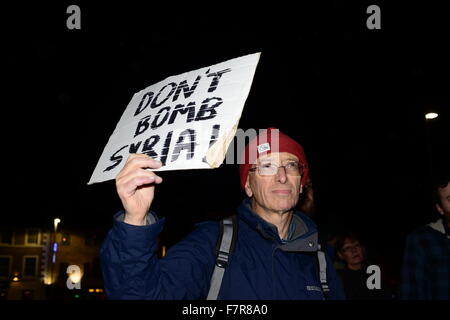 Protester Tony Nuttall outside Barnsley Town Hall taking part in a rally against bombing in Syria. Stock Photo