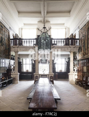 The Entrance Hall at Hardwick Hall, Derbyshire. Hardwick Hall was built in the late 16th century for Bess of Hardwick. Stock Photo