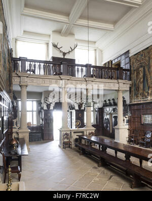 The Entrance Hall at Hardwick Hall, Derbyshire. Hardwick Hall was built in the late 16th century for Bess of Hardwick. Stock Photo