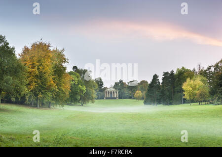 The Grecian Valley at Stowe, Buckinghamshire. Stowe is an 18th century landscaped garden, and includes more than 40 historic temples and monuments. Stock Photo