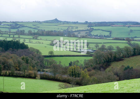 devon countryside with brentor in the distance Stock Photo