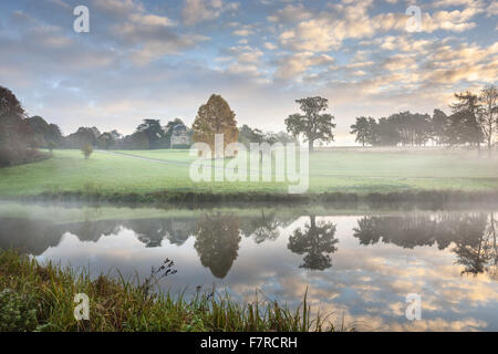 A lake at Stowe, Buckinghamshire. Stowe is an 18th century landscaped garden, and includes more than 40 historic temples and monuments. Stock Photo