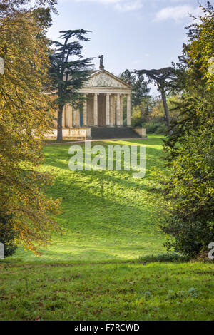 The Temple of Concord and Victory in the Grecian Valley at Stowe, Buckinghamshire. Stowe is an 18th century landscaped garden, and includes more than 40 historic temples and monuments. Stock Photo