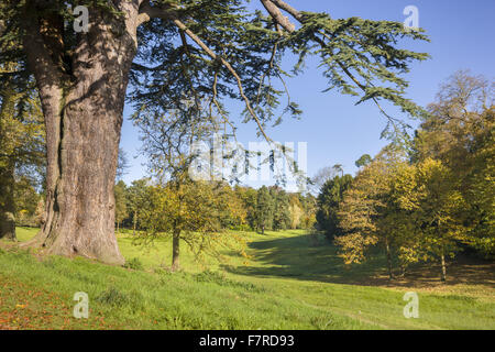 The Grecian Valley at Stowe, Buckinghamshire. Stowe is an 18th century landscaped garden, and includes more than 40 historic temples and monuments. Stock Photo