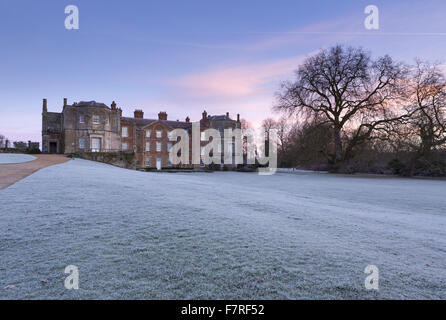 The house at Mottisfont, Hampshire, in the winter. The house was a Tudor mansion remodelled in the 1740s into a comfortable Georgian home. The garden features ancient trees, babbling brooks and rolling lawns. Stock Photo