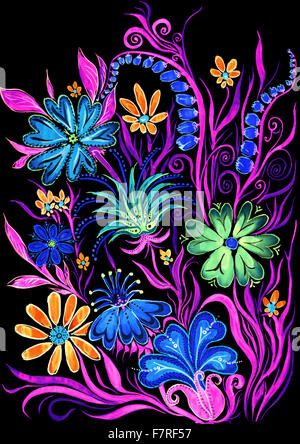 flower background on black - watercolor painting on paper Stock Photo