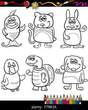 cute pets cartoon coloring book Stock Vector