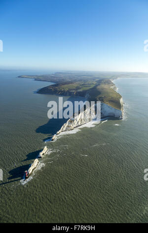An aerial view of The Needles Old Battery and New Battery, Isle of Wight. Stock Photo