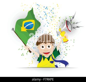 Brazil Sport Fan with Flag and Horn Stock Vector