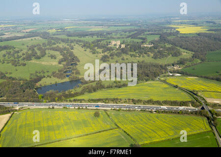 An aerial view of Hardwick Hall, Derbyshire. The Hardwick estate is made of of stunning houses and beautiful landscapes. Stock Photo