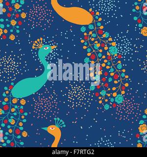 Seamless pattern of beautiful  magic peacocks Stock Vector