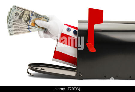 Mailbox with Uncle Sam Handing Over Money Isolated on White Background. Stock Photo