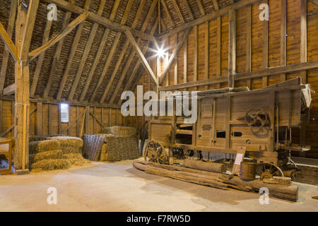 Inside Grange Barn, Essex. One of Europe's oldest timber-framed buildings, Grange Barn stands as a lasting reminder of the once powerful Coggeshall Abbey. Stock Photo