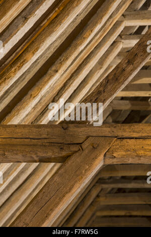 Inside Grange Barn, Essex. One of Europe's oldest timber-framed buildings, Grange Barn stands as a lasting reminder of the once powerful Coggeshall Abbey. Stock Photo