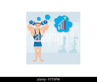 strong man exercising in the gym Stock Vector