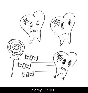 hand drawn funny teeth, vector icons set Stock Vector