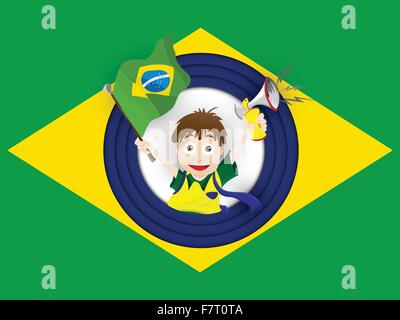 Brazil Sport Fan with Flag and Horn Stock Vector