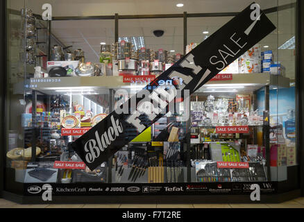 Black Friday banner in UK shop window at Metrocentre shopping mall Gateshead. Stock Photo