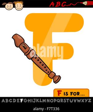 letter f with flute cartoon illustration Stock Vector