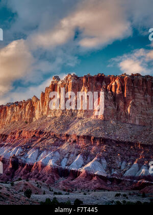 Rock formations at sunset. The Hartnet South Desert Waterpocket Fold, Capitol Reef National Park, Utah Stock Photo