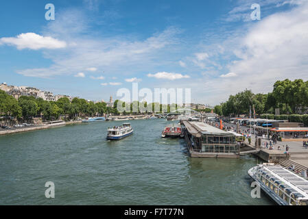 Excursion and restaurant boats on the Seine, Paris, France Stock Photo