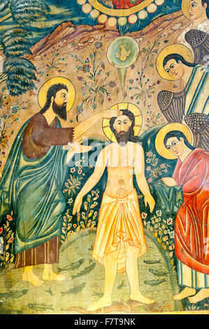 Armenian Apostolic Church, Mural, Baptism of Jesus Christ by John the Baptist in the Jordan, Bethlehem Church or Bedkhem Church Stock Photo
