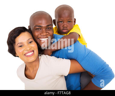 cheerful young African couple with their child isolated on white Stock Photo