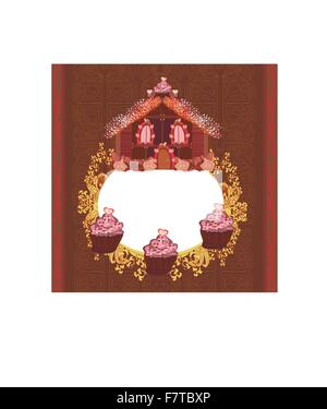 Gingerbread house , vintage frame Stock Vector
