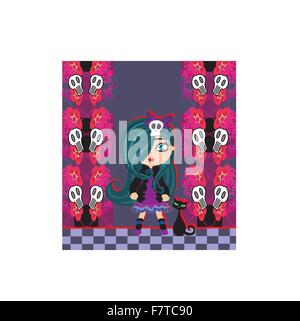 emo girl and her cat. Stock Vector