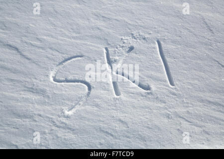 The word SKI written in the snow Stock Photo