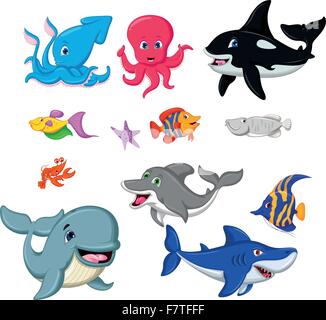 set of cartoon marine animals Stock Vector