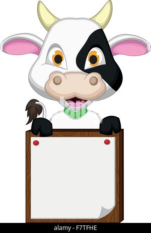 Cute cow cartoon with blank board Stock Vector