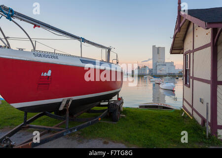 Cameco Fuel Manufacturing Inc. and sailboats at the Port Hope Harbour. Port Hope, Ontario, Canada. Stock Photo