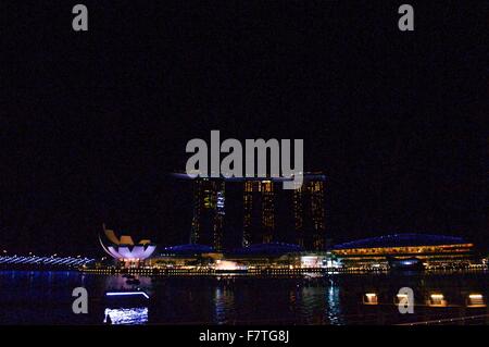 Marina bay send, singapore in night with long exposure Stock Photo