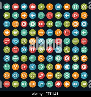 100 arrow sign icons with black background Stock Vector