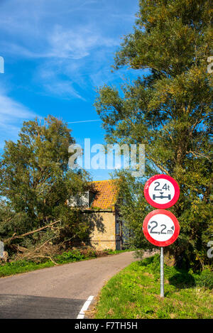 warning sign with weight and wide at small road in holland Stock Photo