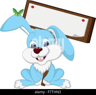 cute rabbit cartoon holding wooden board Stock Vector