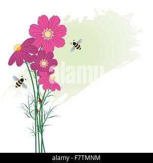 Springtime Colorful Flower with Bee Background Stock Vector