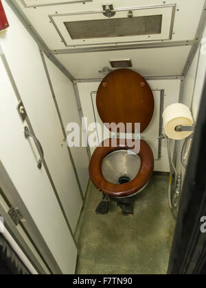 Toilet inside the Royal Australian Navy submarine HMAS Ovens, on display in the Western Australian Maritime Museum, Fremantle. Stock Photo