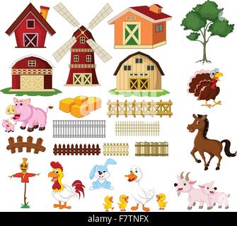 illustration of the things and animals at the farm Stock Vector