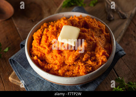 Organic Homemade Mashed Sweet Potatoes with Butter Stock Photo