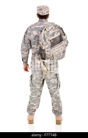 rear view of military soldier isolated on white background Stock Photo