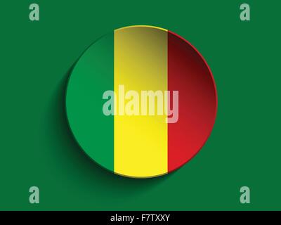 Mali Flag Paper Circle Shadow Button Stock Vector