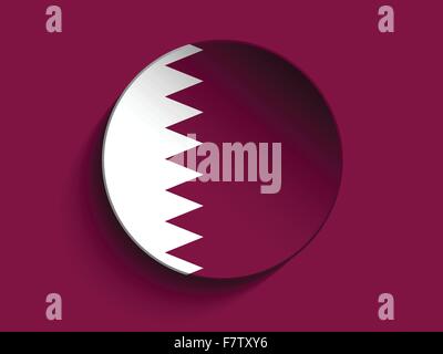 Flag Paper Circle Shadow Button Qatar Stock Vector