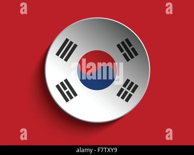 Flag Paper Circle Shadow Button South Korea Stock Vector