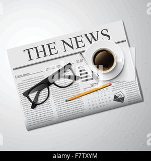 Cup of coffee, newspaper and glasses Stock Vector